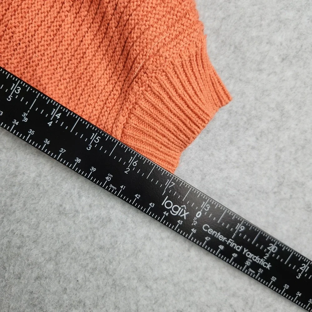 Moon & Madison Cropped Sweater Womens Large Orange Cream Checkerboard Knit Retro